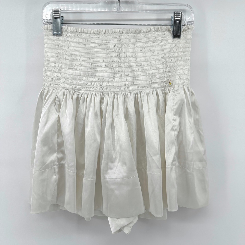 Natural Life White Satin Smocked Shorts with Daisy Detail Size Small